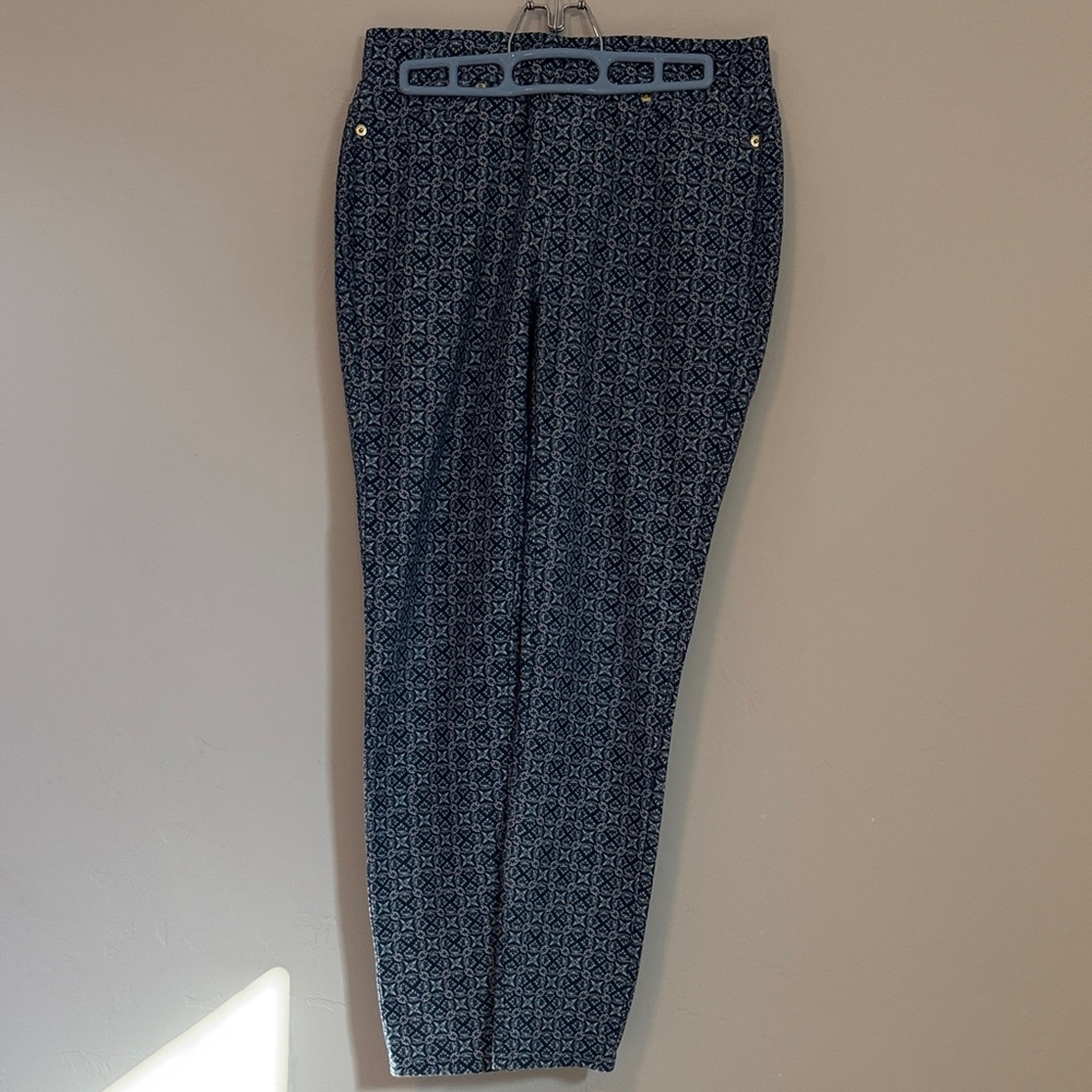 Michael Kors Blue Patterned Pull on Skinny Pants